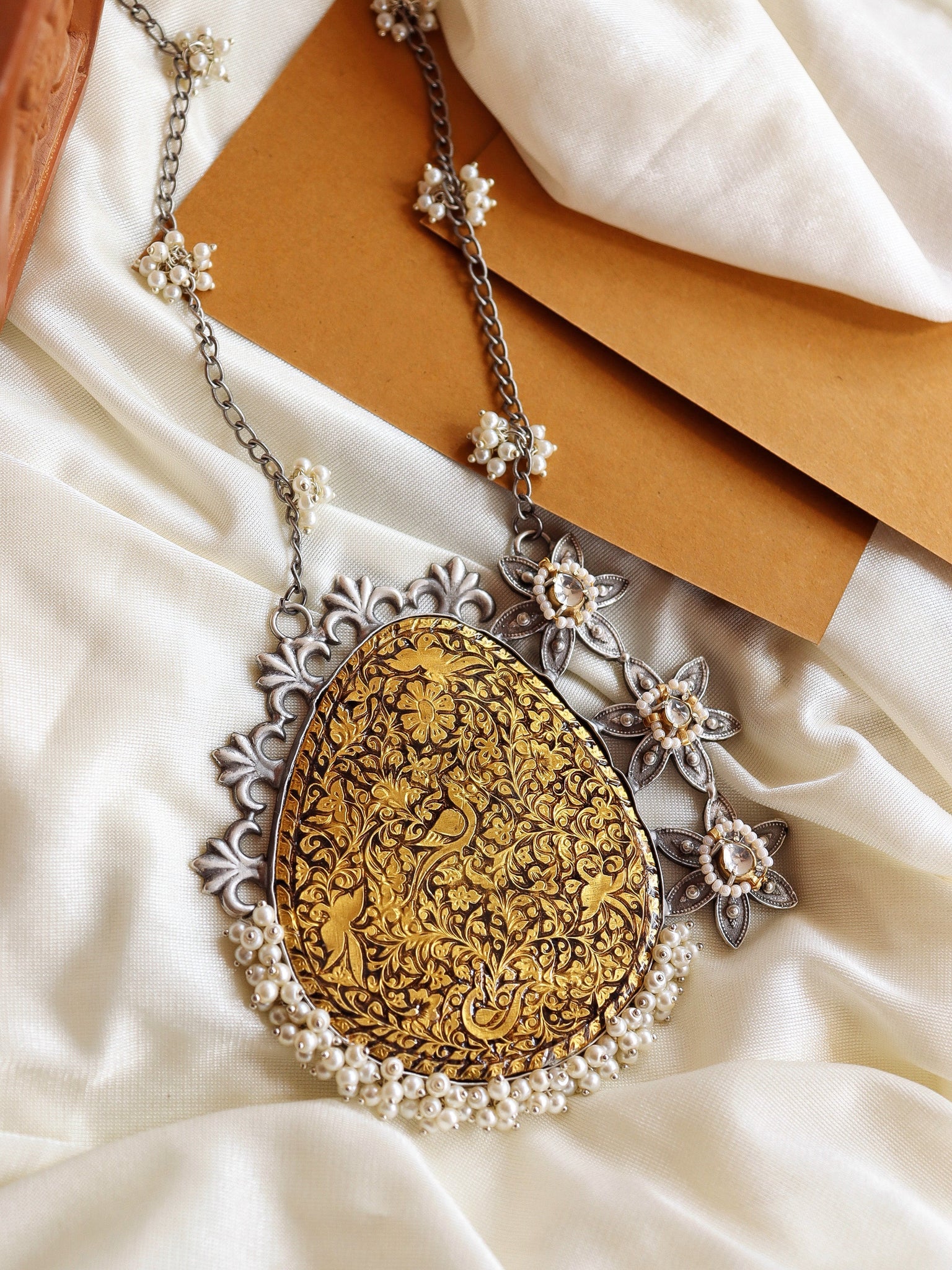  Aria Oxidised Vintage Floral Enameled Long Necklace
