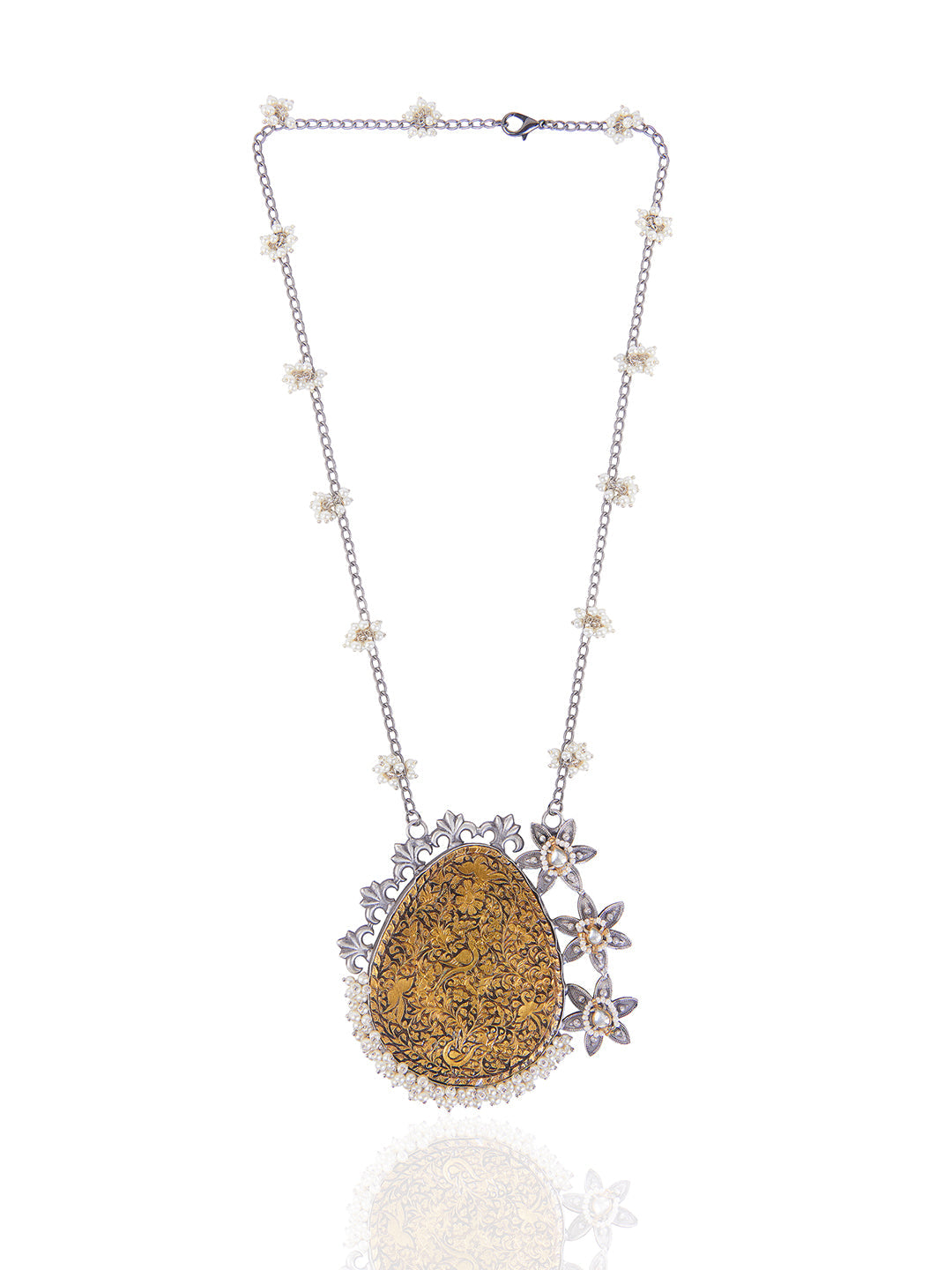 Aria Oxidised Vintage Floral Enameled Long Necklace 