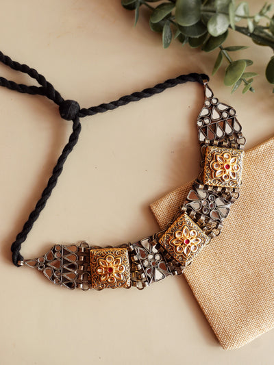  Aria Oxidised Duet Mirror Choker Necklace