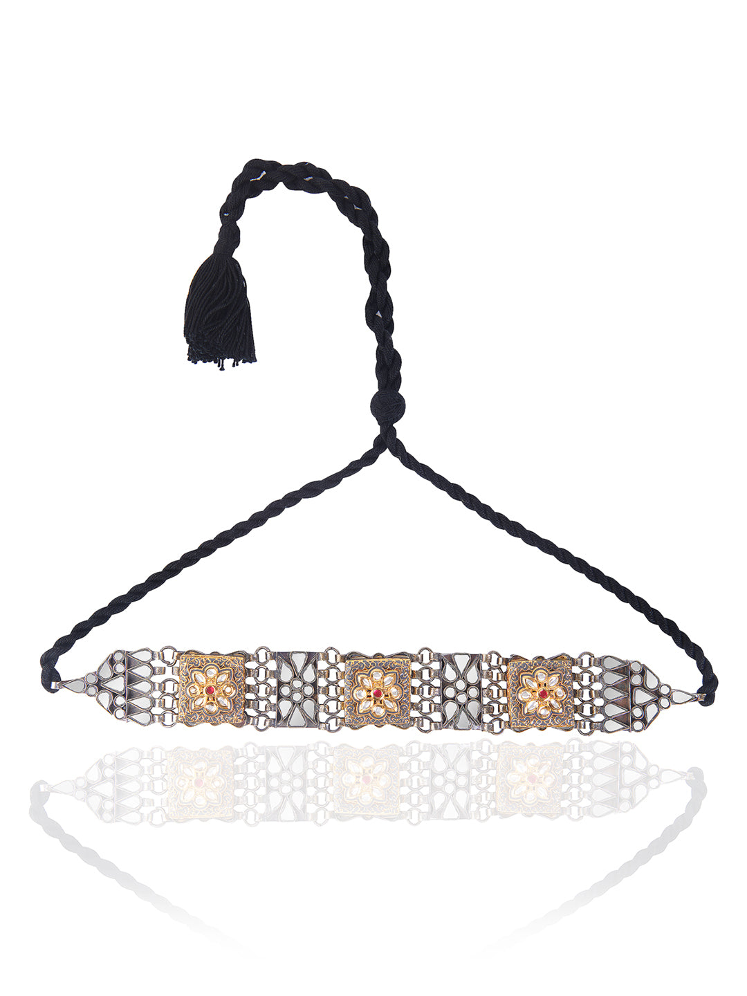 Aria Oxidised Duet Mirror Choker Necklace 
