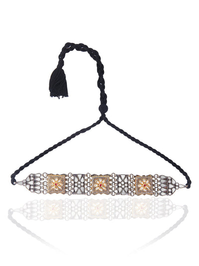 Aria Oxidised Duet Mirror Choker Necklace 