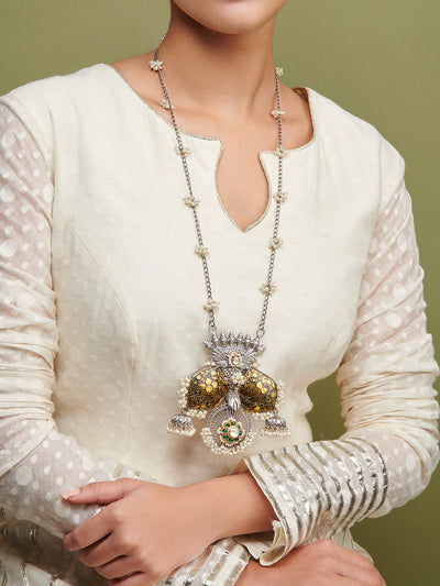  Aria Oxidised Vintage Enameledpeacock Long Necklace