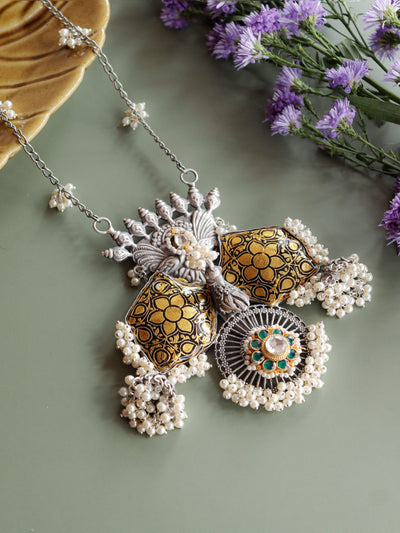 925 sterling silver handmade vintage designer stylish beaded long necklace,  wedding brides charm Guttapusalu necklace ethnic jewelry SET523 | TRIBAL  ORNAMENTS