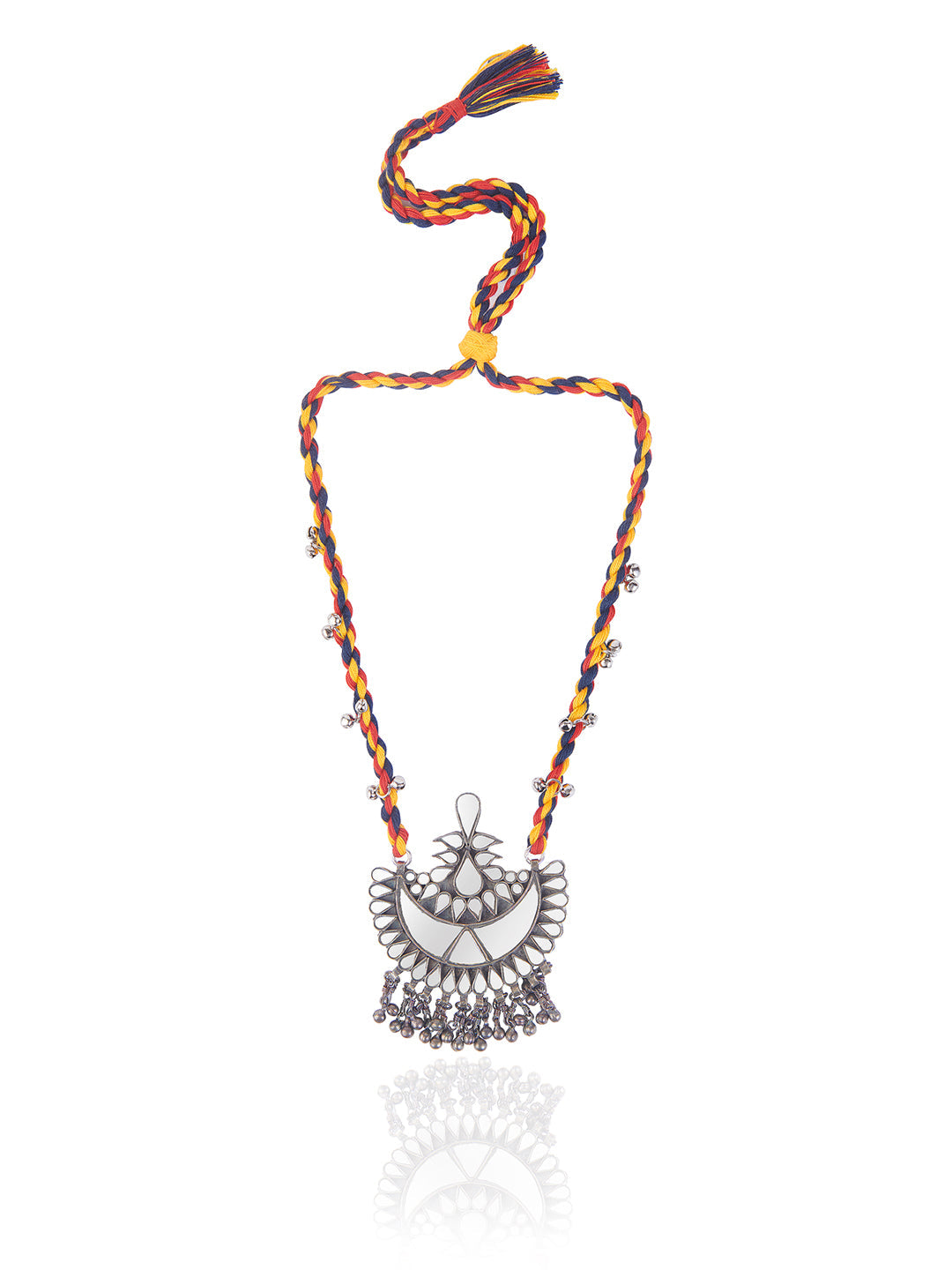 Aria Oxidised And Coloured Thread Mirror Long Necklace 