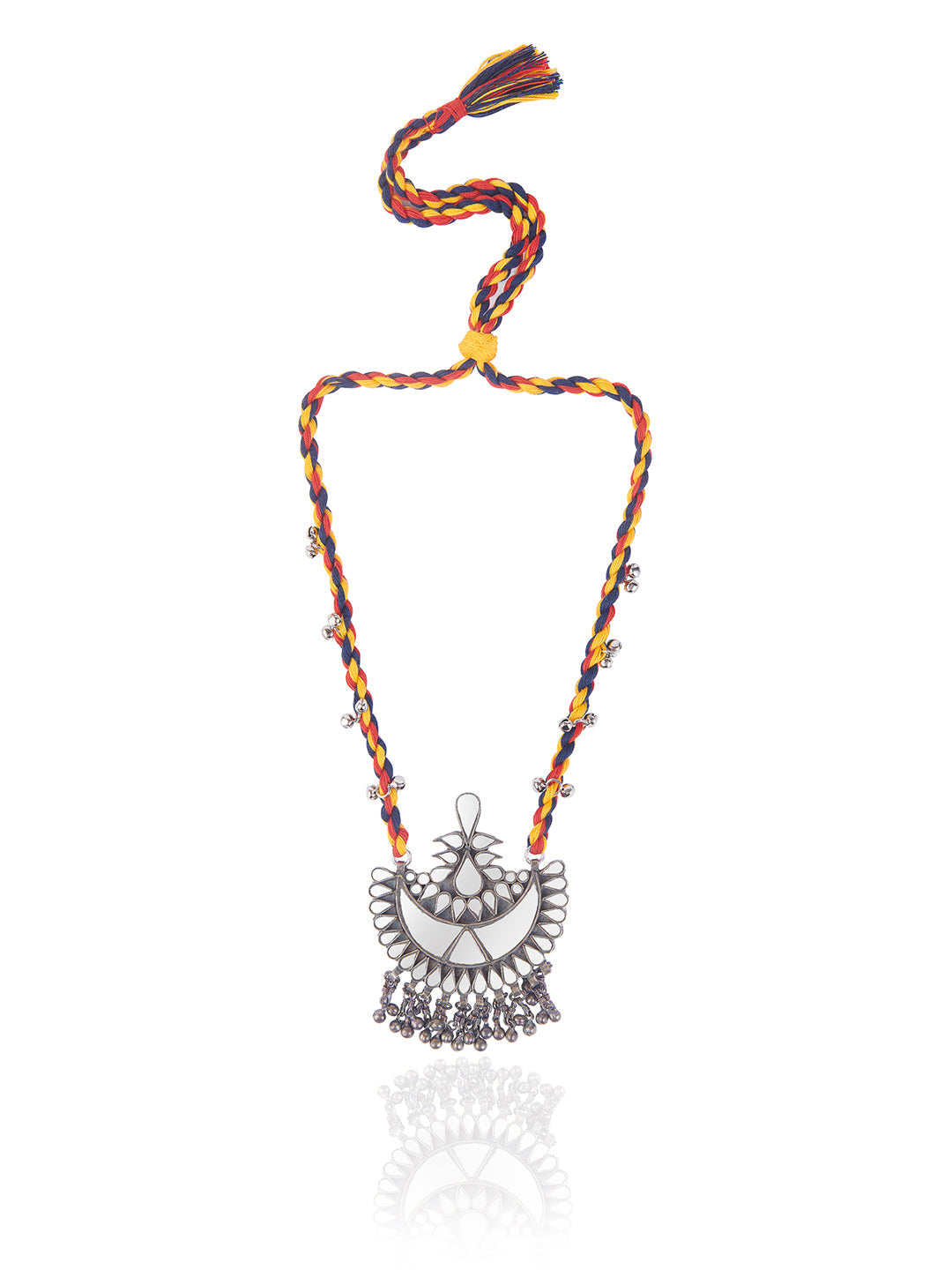  Aria Oxidised And Coloured Thread Mirror Long Necklace