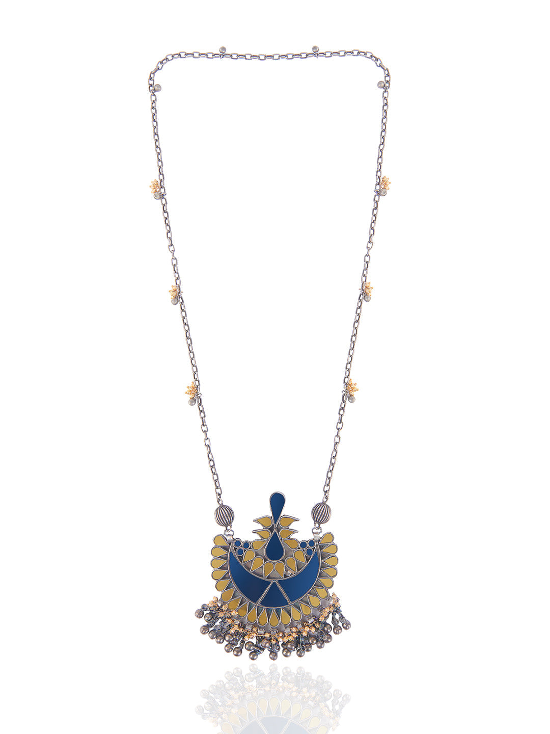 Aria Oxidised Blue Mirrior Long Necklace 