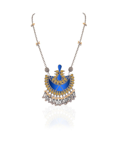 Aria Oxidised Blue Mirrior Long Necklace 