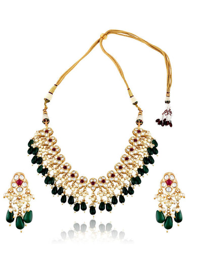 Miera Kundan And Green Stones Embellished Necklae Set 