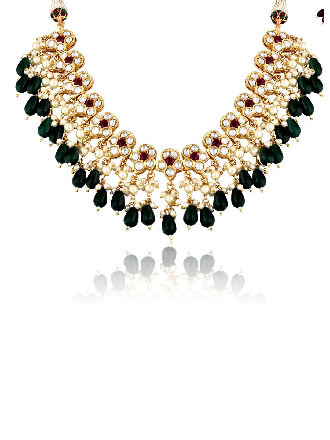 Miera Kundan And Green Stones Embellished Necklae Set 