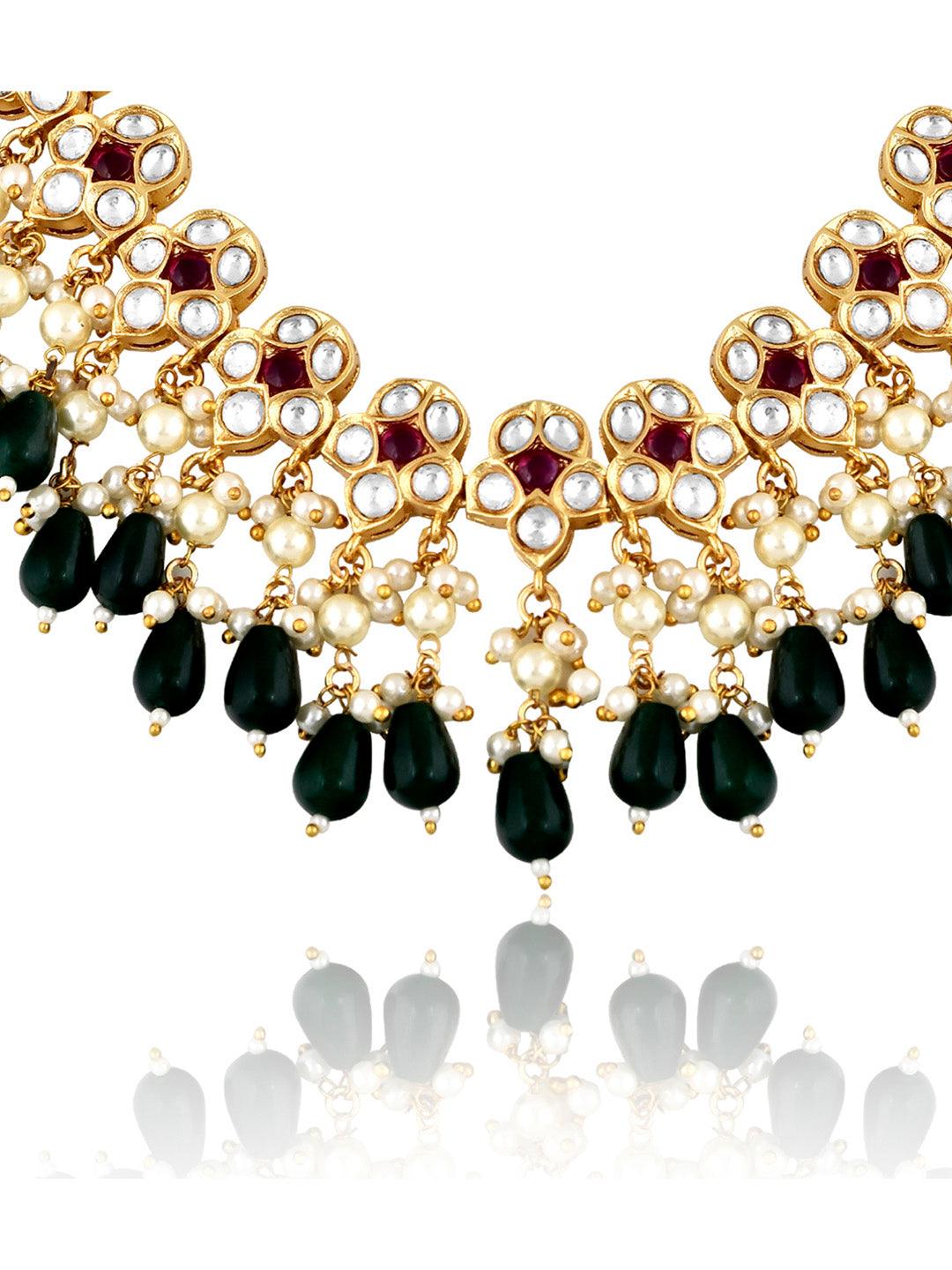 Miera Kundan And Green Stones Embellished Necklae Set 