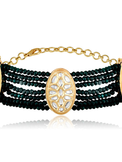 Meira Green Coloured Stones Embellished With Kundan Choker Necklace Set 