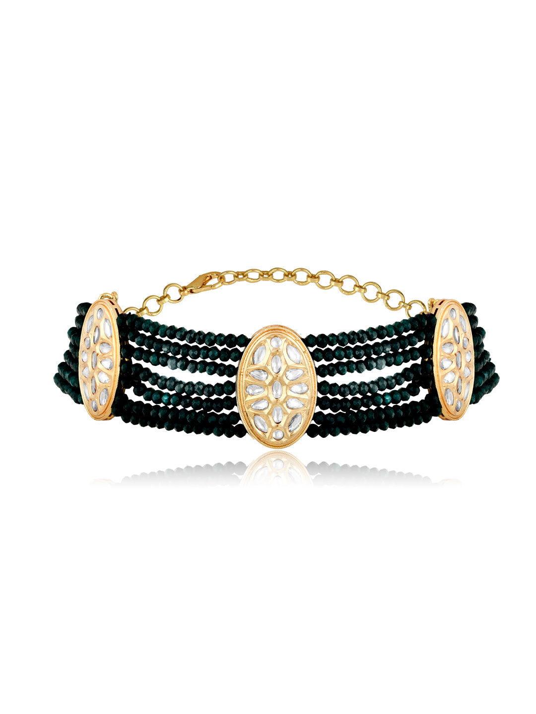 Meira Green Coloured Stones Embellished With Kundan Choker Necklace Set 