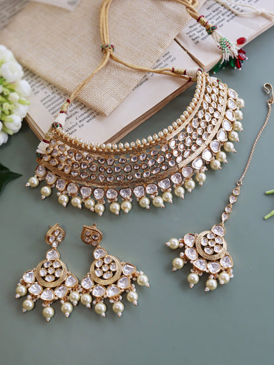  Kundan And Pearls Embellished Bridal Choker Set