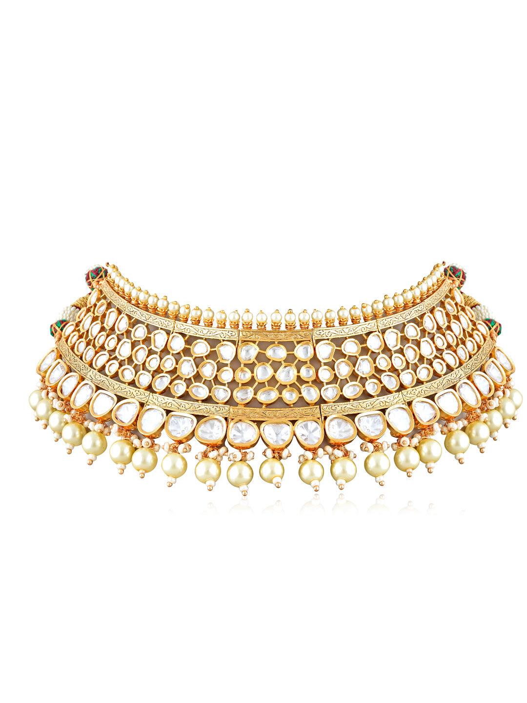 Kundan And Pearls Embellished Bridal Choker Set 