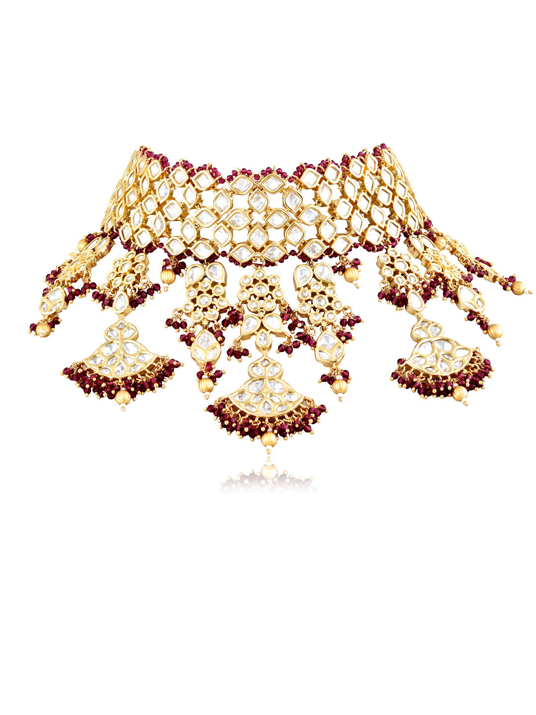Red And Gold Beads Embellished Bridal Choker Set 