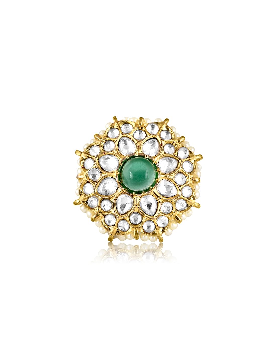 Miera Green Stone And Kundan Ring 