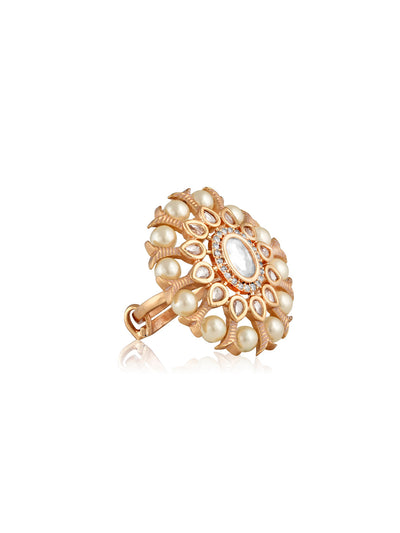 Miera Kundan And Pearls Embellished Ring 