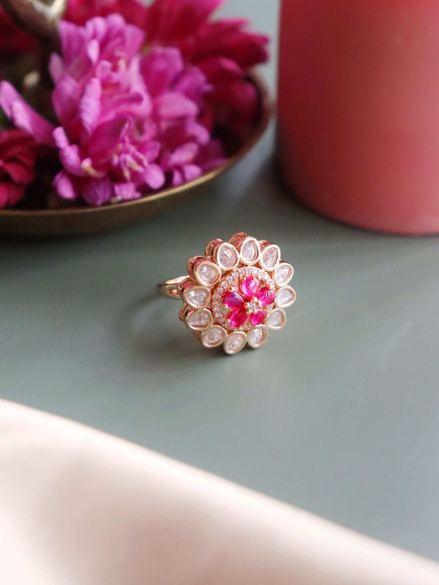  Uncut Kundan Floral Bridal Ring