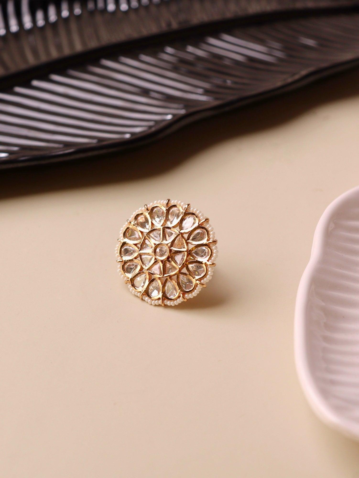 Meira Border of Pearls Kundan Ring 