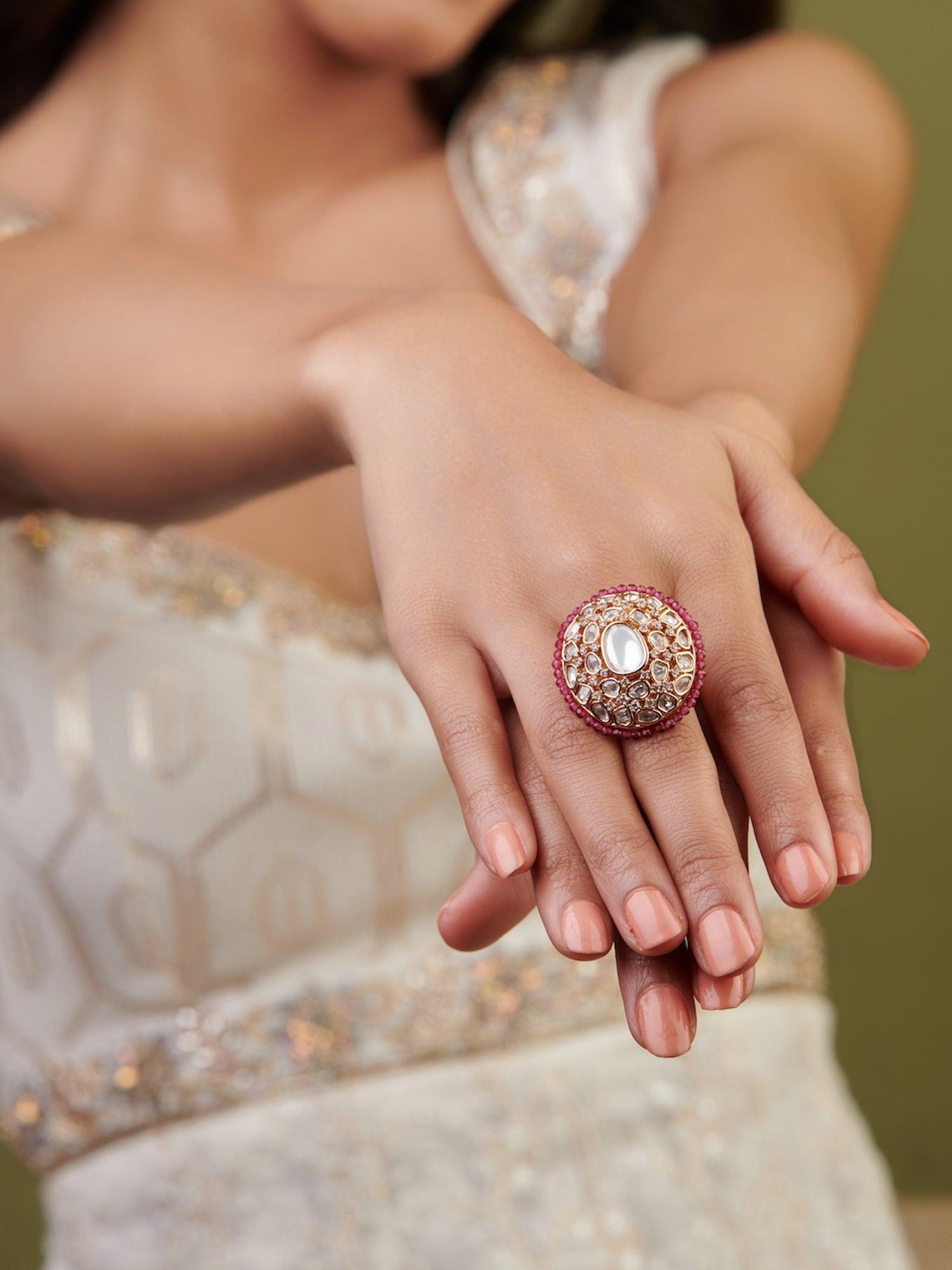 Meira Ruby Crystalline Kundan Ring 