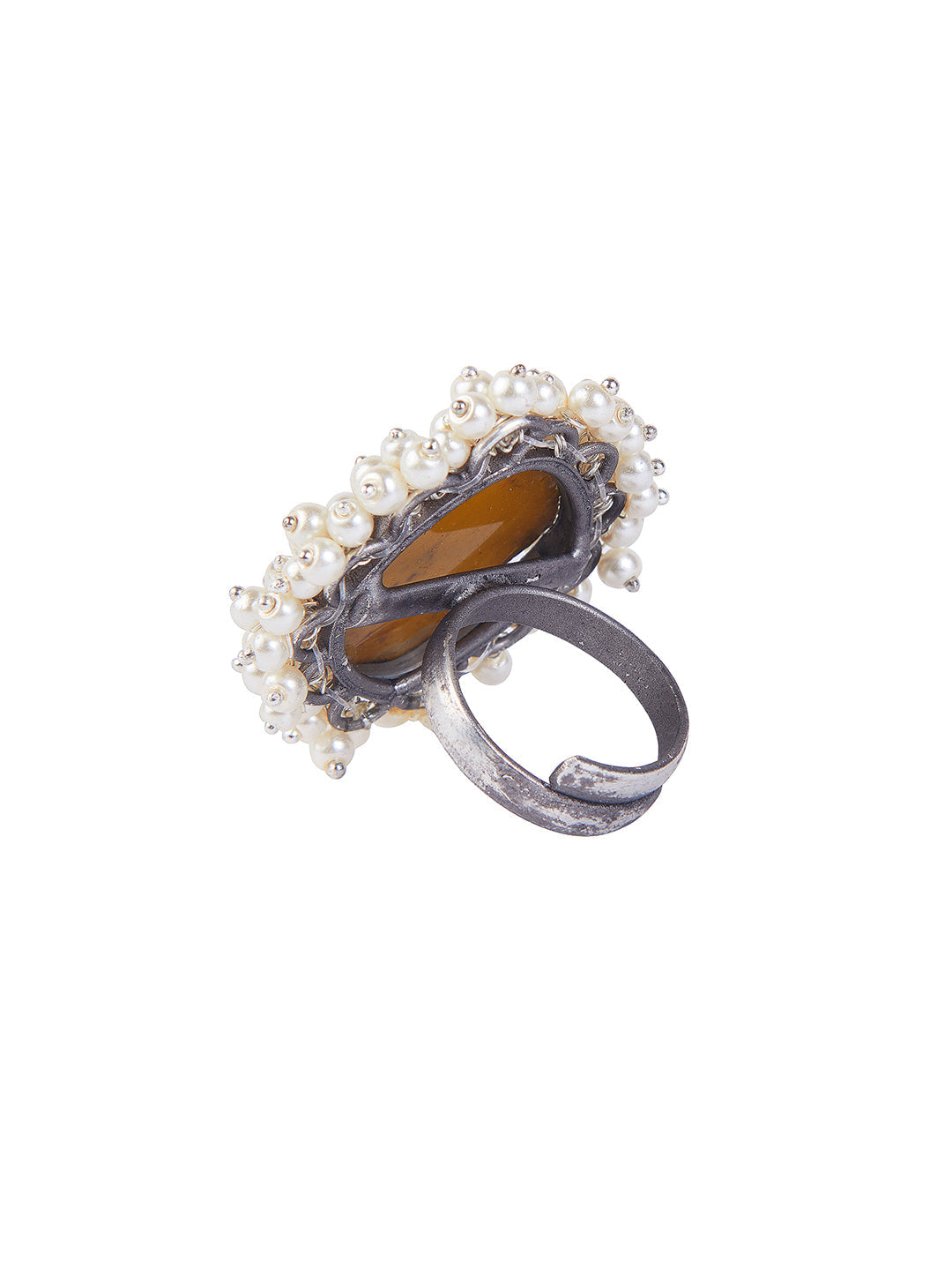 Aria Oxidised Vintage Enameled Pearl Embellished Ring 