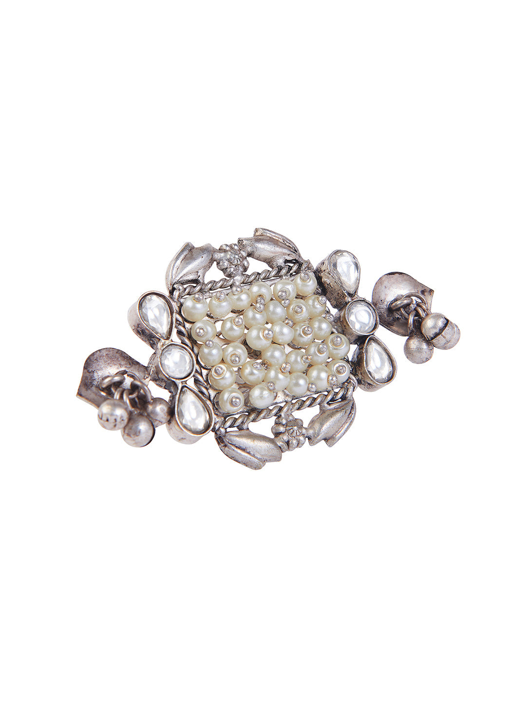 Aria Oxidised Square Pearl Embellished Ring 