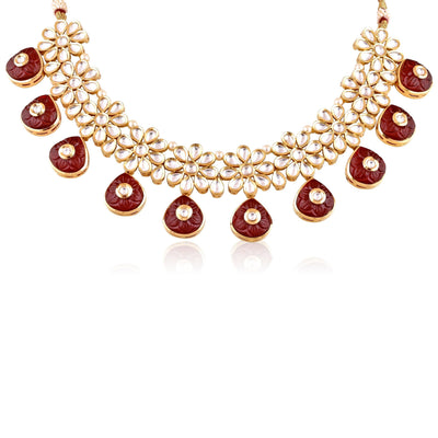  Meira Kundan Carved Red Stone Necklace Set