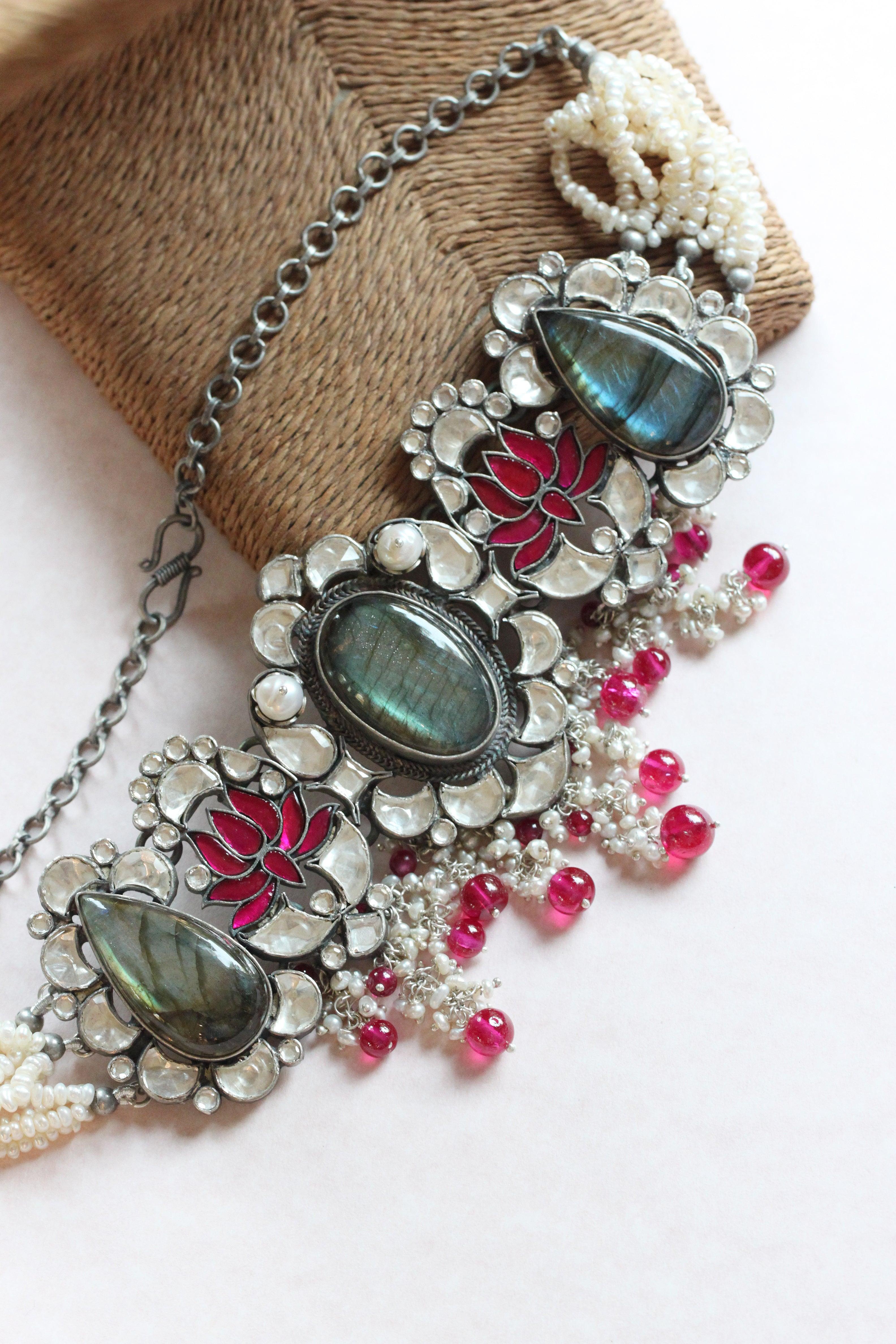 Pure Silver Natural Labradorite Choker