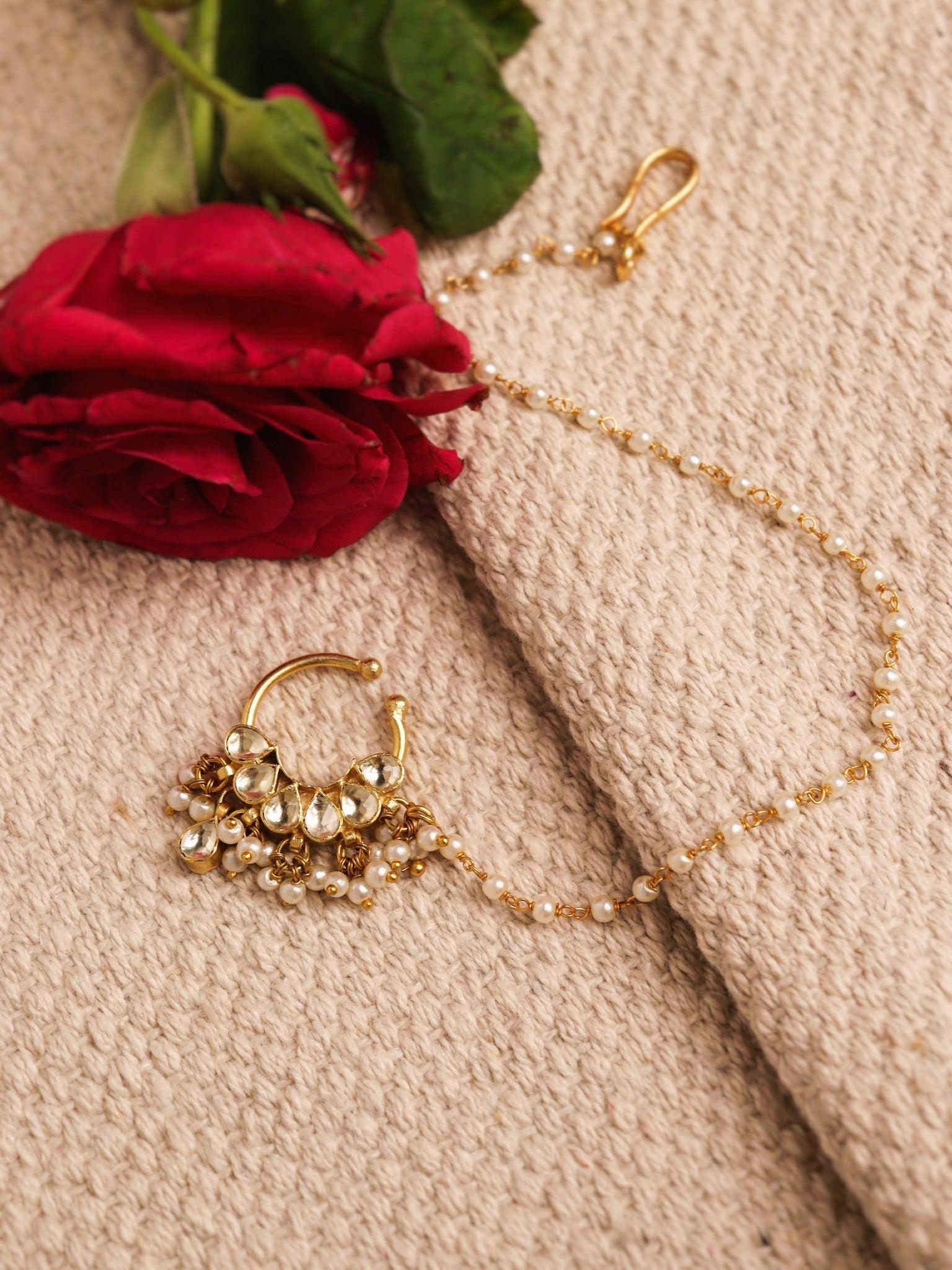 18k Gold Plated Traditional Ethnic Bridal Nose Ring/Nath