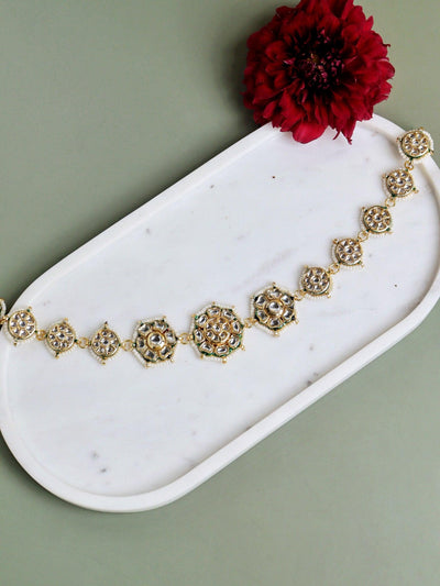  Gold Plated Handcrafted White Pearls Studded Matha patti