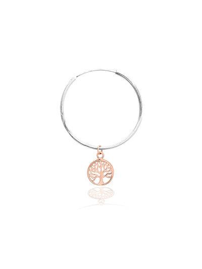 925 Silver Tree Of Life Rose Gold Plated Hoop Earrings 