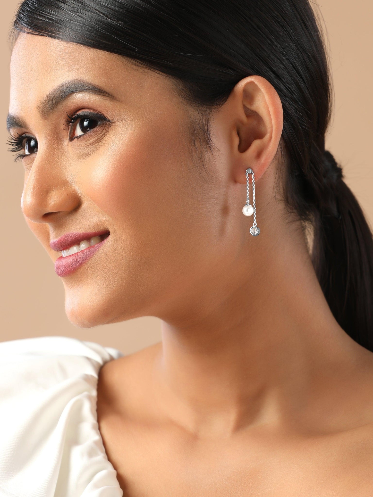 Silver Zirconia Shoulder Duster Drop Earring 