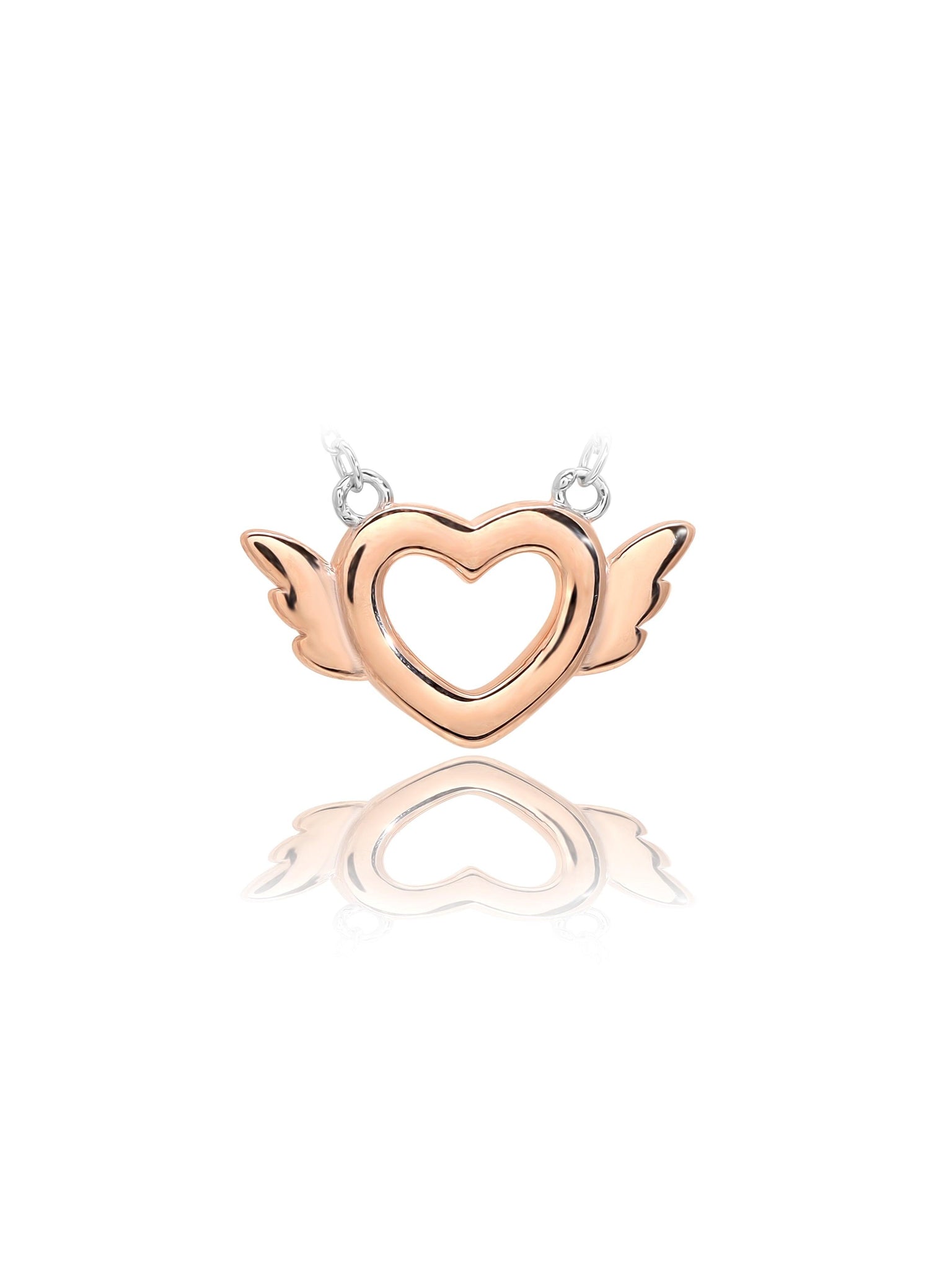 Rose Gold Winged Heart Pendant With Link Chain 