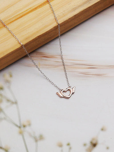  Rose Gold Winged Heart Pendant With Link Chain