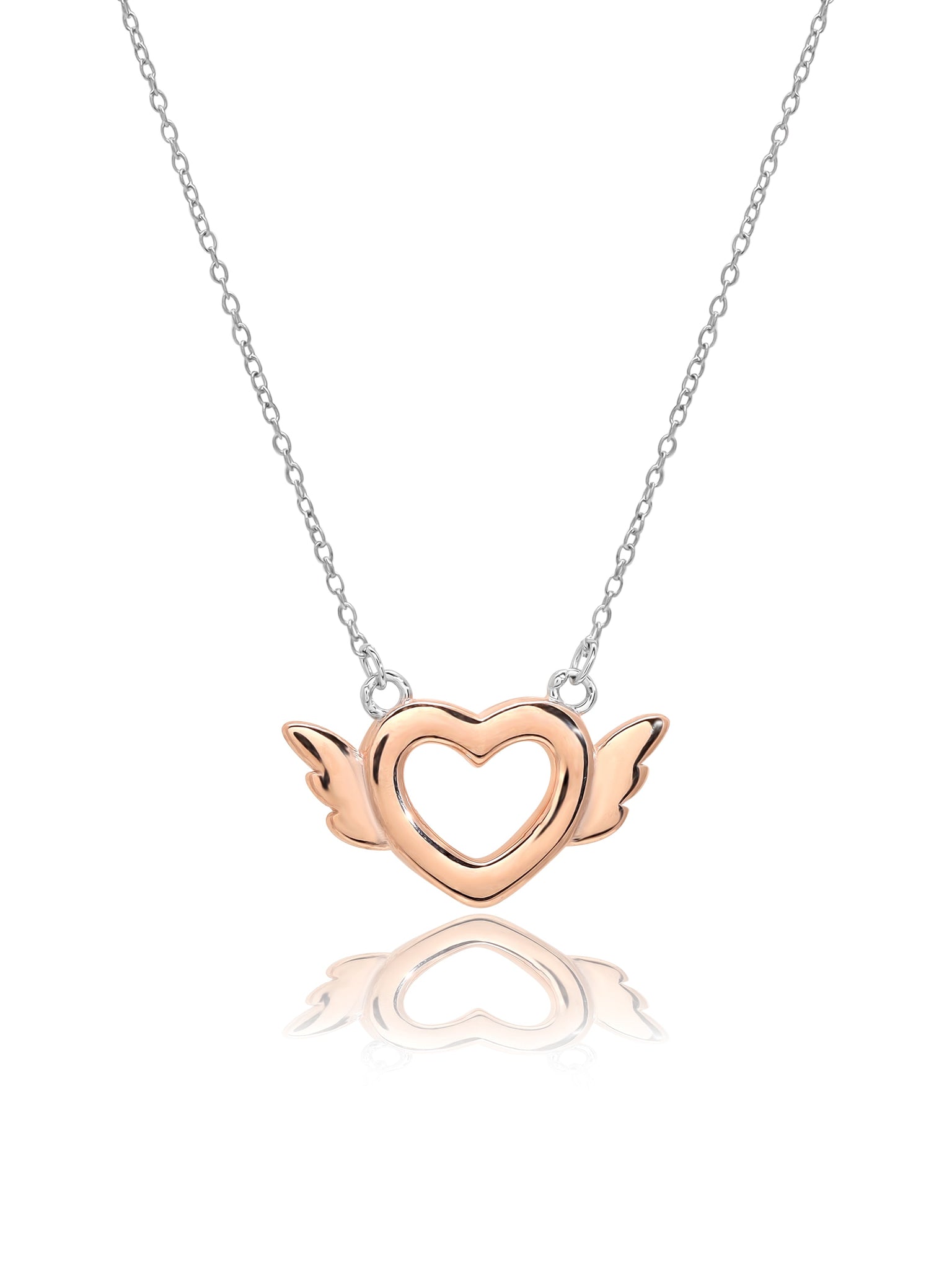 Rose Gold Winged Heart Pendant With Link Chain 