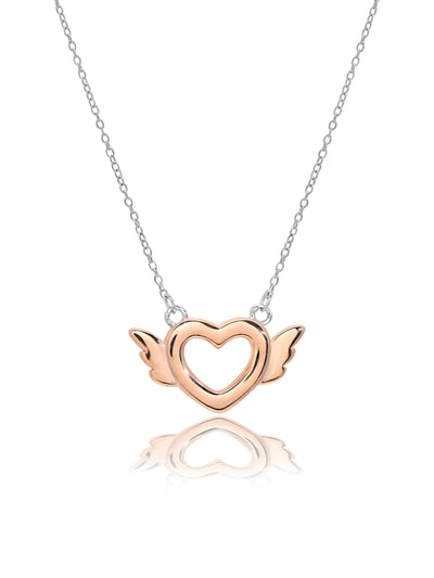 Rose Gold Winged Heart Pendant With Link Chain 