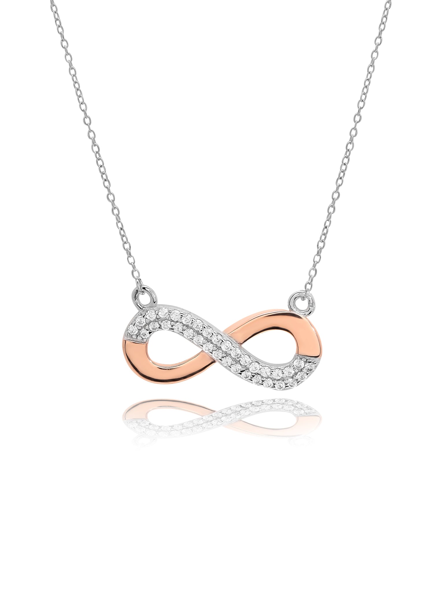 925 Silver Infinity Rose Gold Pendant Studded With Zirconia Necklace 