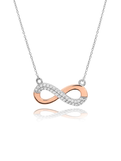  925 Silver Infinity Rose Gold Pendant Studded With Zirconia Necklace