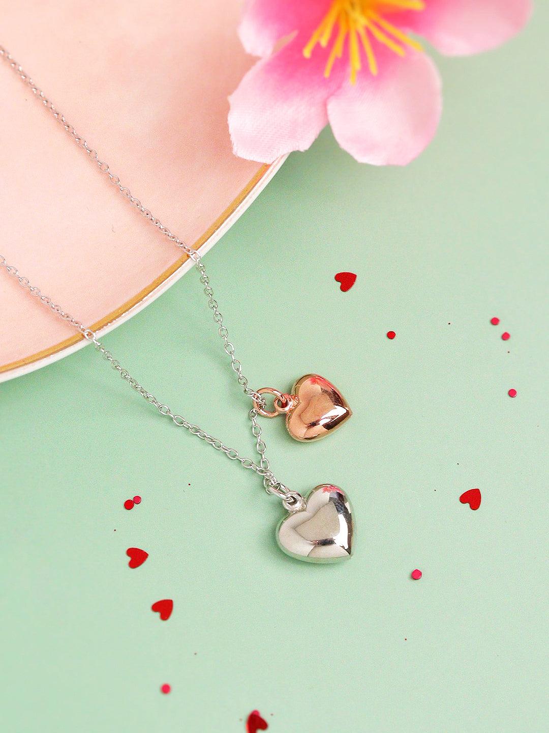  Silver Dual Toned Heart Shaped Necklace