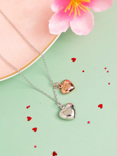  Silver Dual Toned Heart Shaped Necklace