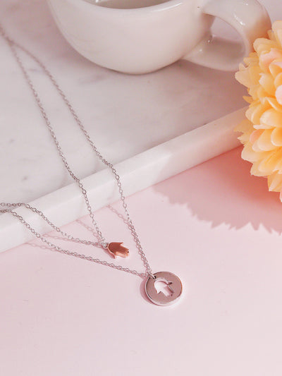 Rose Gold Plated Charms Of Hamsa Pure Silver Necklace 