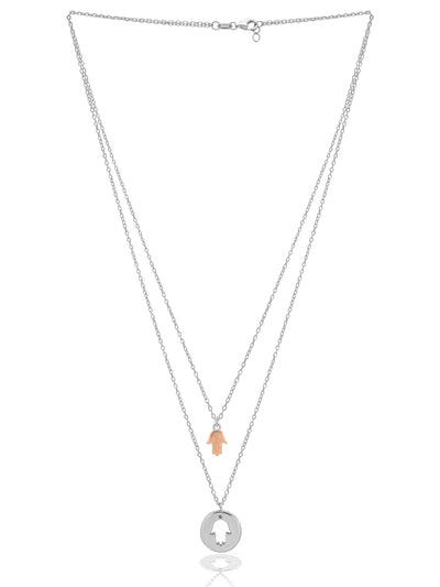 0 Rose Gold Plated Charms Of Hamsa Pure Silver Necklace