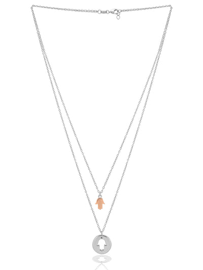 Rose Gold Plated Charms Of Hamsa Pure Silver Necklace 