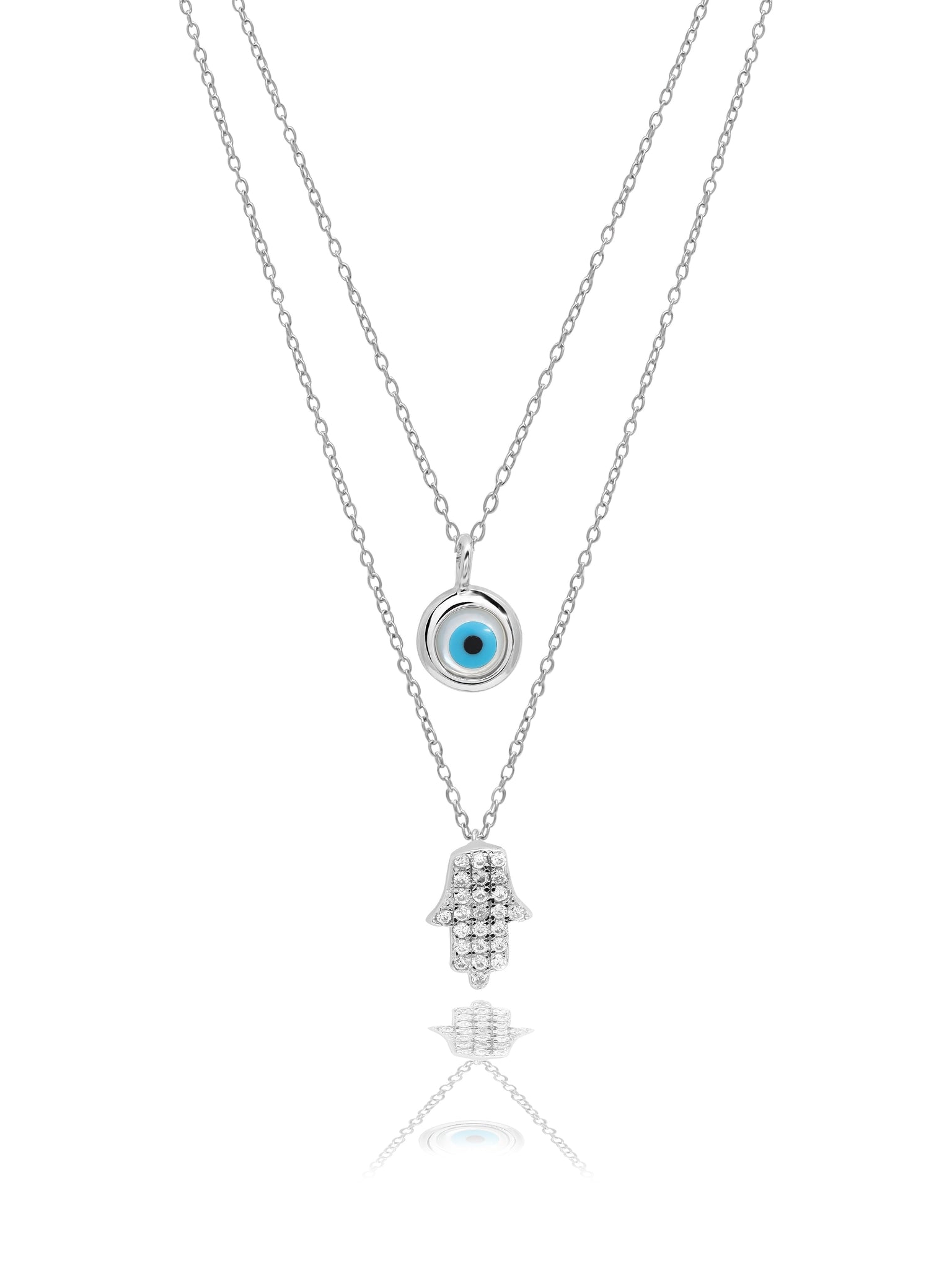 Pure Silver Mingling Of Hamsa And Evil Eye Necklace 