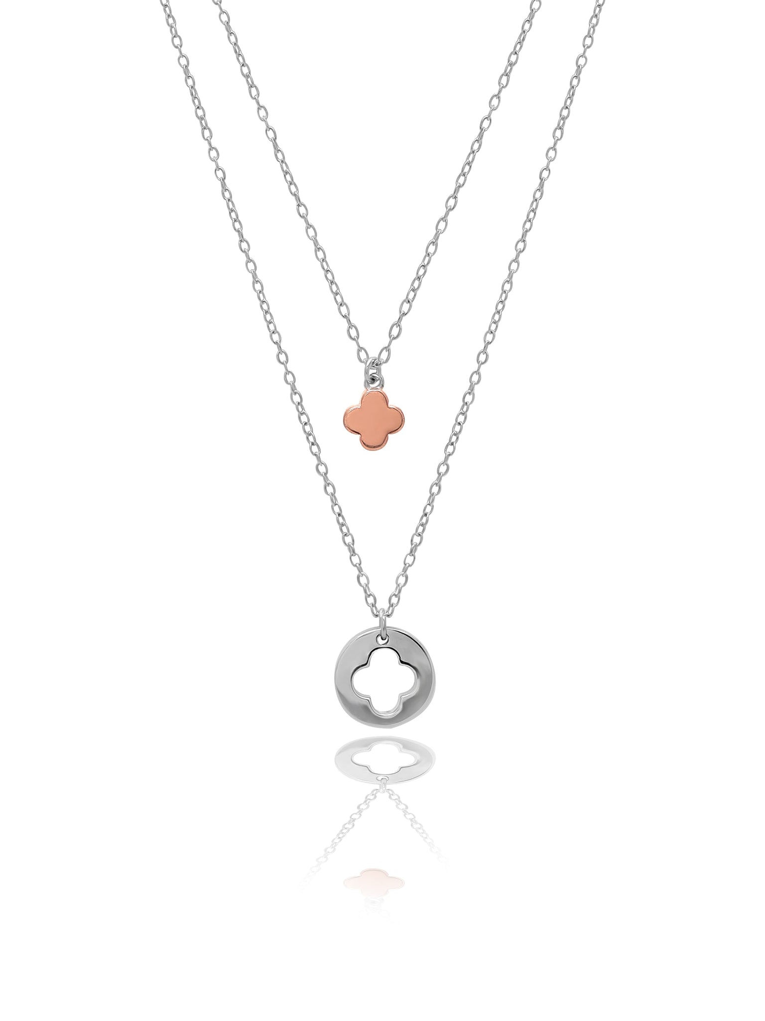 Dual Layered Clover Pendant With Link Chain 