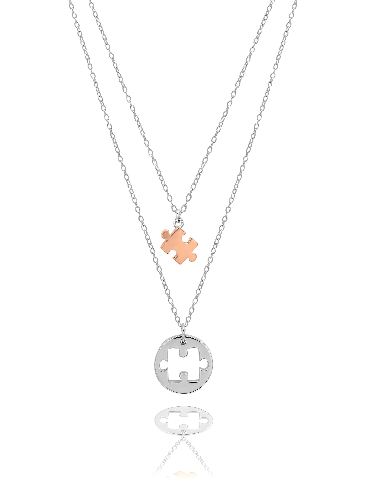 Dual Layered Puzzle Pendant With Link Chain 