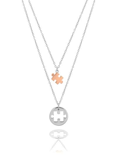 Dual Layered Puzzle Pendant With Link Chain 