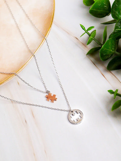 Dual Layered Puzzle Pendant With Link Chain 