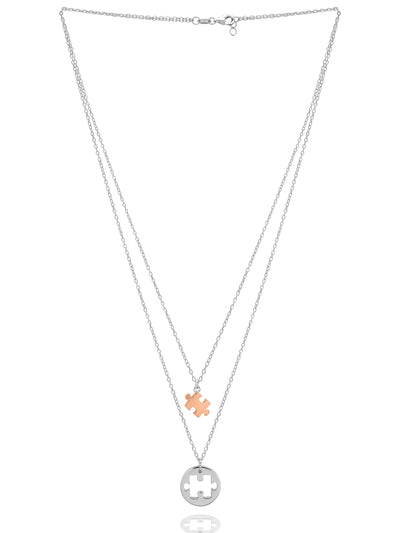 Dual Layered Puzzle Pendant With Link Chain 