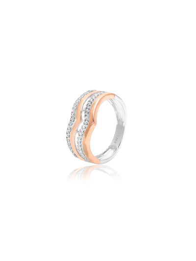 Rose Gold Plated Wavy Elegance Zirconia Studded Ring 